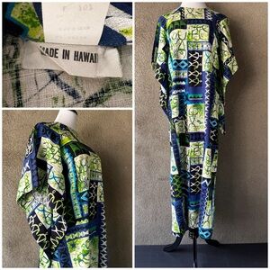 🌺”Made in Hawaii” Vintage Tiki Barkcloth Muumuu Maxi Dress size L🌺